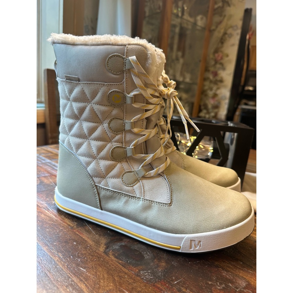 Merrell Heidi Waterproof Quilted Faux Fur Winter Boots Cream Gray MK163227 US 7M